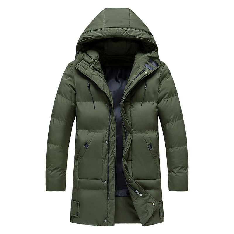 New Mid-length Trendy Thick Padded Jacket Winter Wear Plus Size Cotton Jacket Hooded Men's Clothing