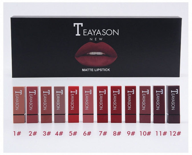 New set of 12-color square tube lipstick matte lipstick