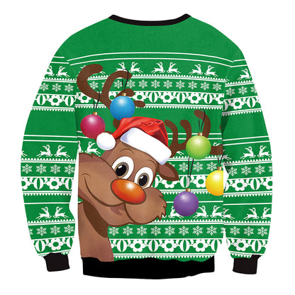 Mixed Color Elk Christmas Digital Printing Sweater Long Sleeve Coat