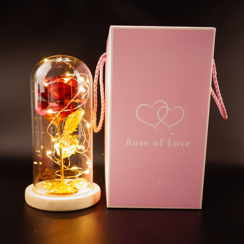 24k gold leaf rose flower little prince rose glass cover with LED light Christmas gift factory direct sales