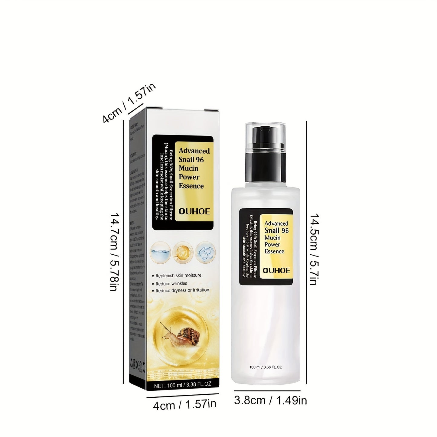 Snail Mucin Power Essence Moisturiser, 100ml Snail Mucin Essence Repairing Hyaluronic Acid Essence, Hydrating Serum For Face With Snail Secretion Filtrate For Dark Spots And Fine Lines