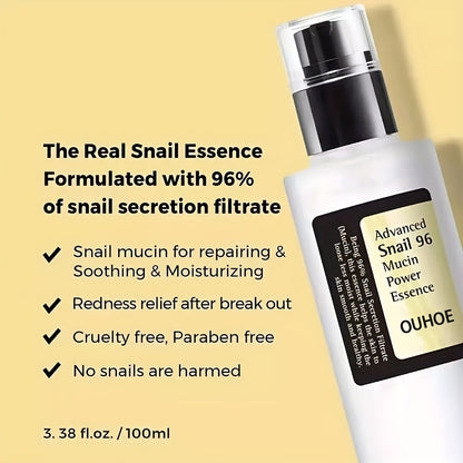 Snail Mucin Power Essence Moisturiser, 100ml Snail Mucin Essence Repairing Hyaluronic Acid Essence, Hydrating Serum For Face With Snail Secretion Filtrate For Dark Spots And Fine Lines