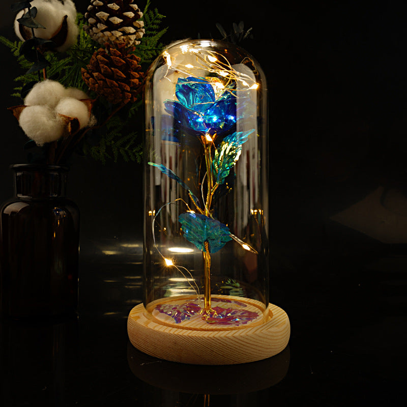 24k gold leaf rose flower little prince rose glass cover with LED light Christmas gift factory direct sales