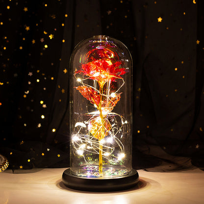 24k gold leaf rose flower little prince rose glass cover with LED light Christmas gift factory direct sales