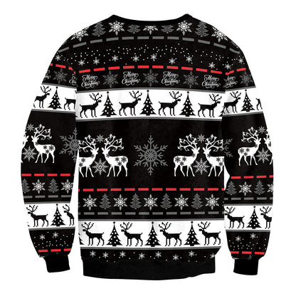 Mixed Color Elk Christmas Digital Printing Sweater Long Sleeve Coat