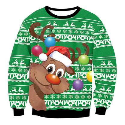 Mixed Color Elk Christmas Digital Printing Sweater Long Sleeve Coat