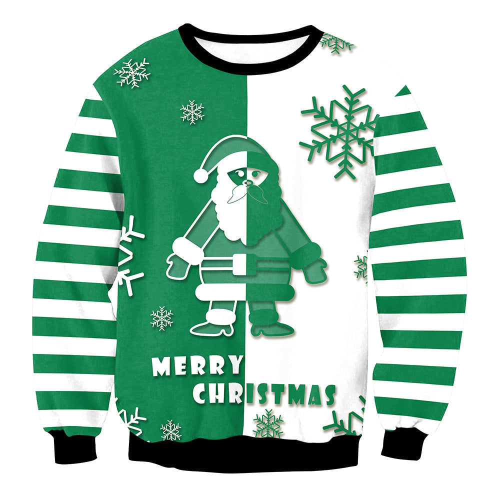 Mixed Color Elk Christmas Digital Printing Sweater Long Sleeve Coat