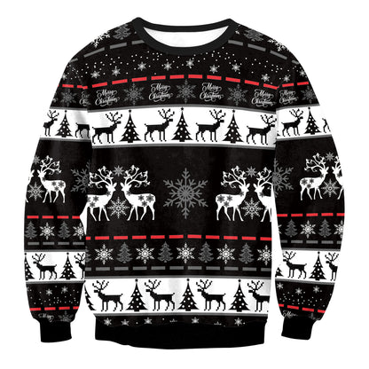 Mixed Color Elk Christmas Digital Printing Sweater Long Sleeve Coat