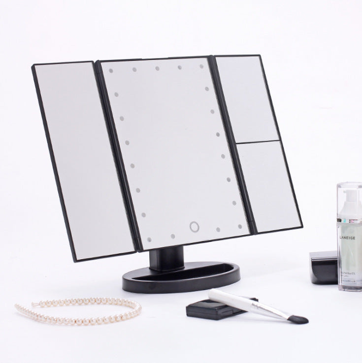 Three-sided Foldable Magnifying Desktop Makeup Mirror With Lamp