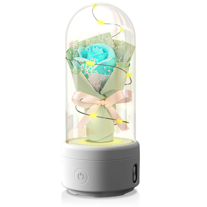 Creative 2 In 1 Bouquet LED Light And Bluetooth-compatible Speaker Mother's Day Gift Rose Luminous Night Light Ornament In Glass Cover