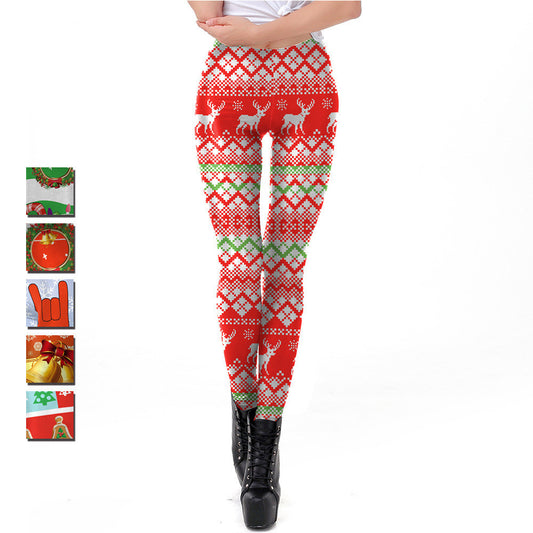 Women Christmas Digital Print Tight Leggings