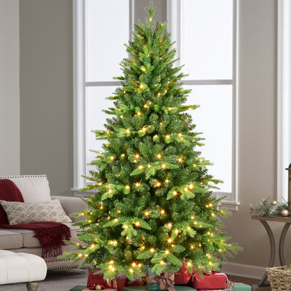 6 Feet PE & PVC Christmas Tree With Lights, Unique Christmas Tree Pre-lit 1228 Branch Tips, 350 Warm White LEDs And Metal Brackets, Art Christmas Tree