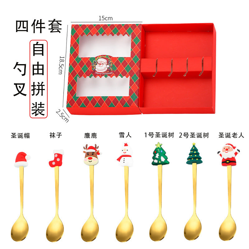 Christmas tableware gift box set spoon stainless steel high-looking home restaurant cartoon doll stainless steel spoon wholesale