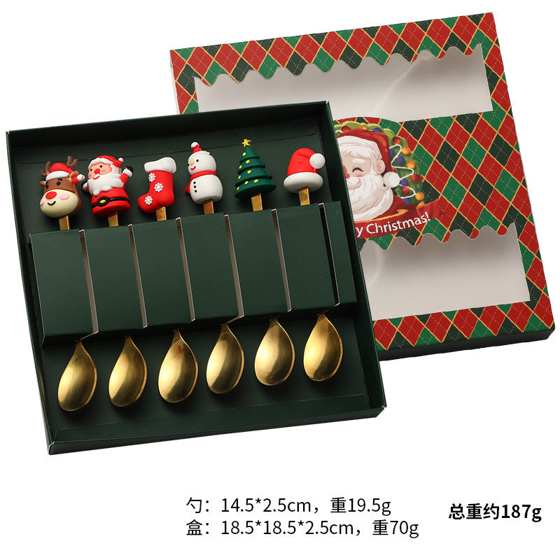 Christmas tableware gift box set spoon stainless steel high-looking home restaurant cartoon doll stainless steel spoon wholesale