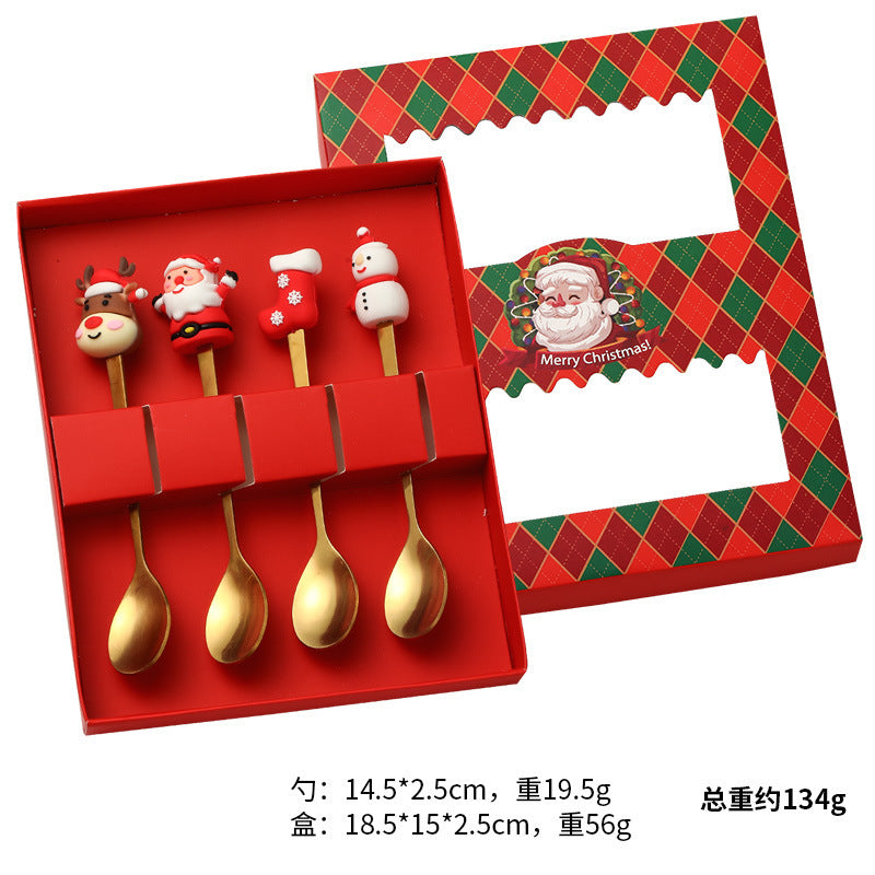 Christmas tableware gift box set spoon stainless steel high-looking home restaurant cartoon doll stainless steel spoon wholesale