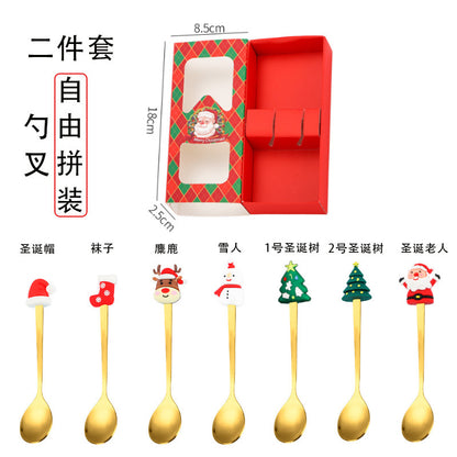 Christmas tableware gift box set spoon stainless steel high-looking home restaurant cartoon doll stainless steel spoon wholesale