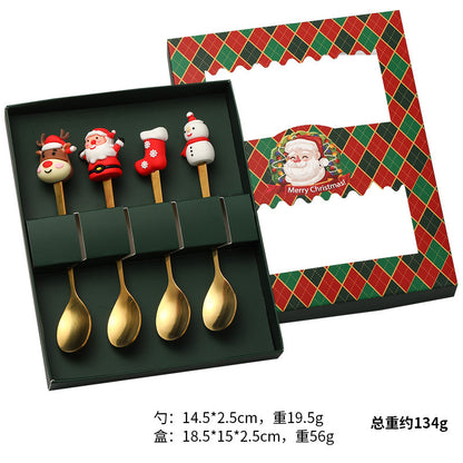 Christmas tableware gift box set spoon stainless steel high-looking home restaurant cartoon doll stainless steel spoon wholesale