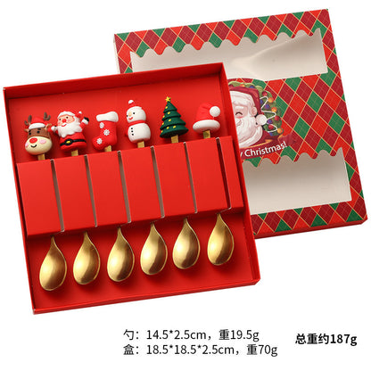 Christmas tableware gift box set spoon stainless steel high-looking home restaurant cartoon doll stainless steel spoon wholesale