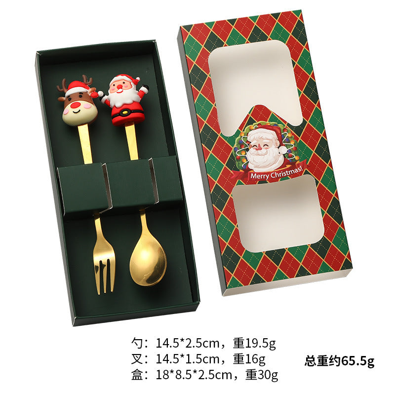 Christmas tableware gift box set spoon stainless steel high-looking home restaurant cartoon doll stainless steel spoon wholesale