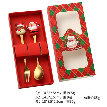 Christmas tableware gift box set spoon stainless steel high-looking home restaurant cartoon doll stainless steel spoon wholesale