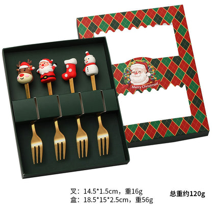 Christmas tableware gift box set spoon stainless steel high-looking home restaurant cartoon doll stainless steel spoon wholesale