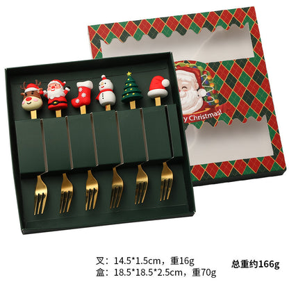 Christmas tableware gift box set spoon stainless steel high-looking home restaurant cartoon doll stainless steel spoon wholesale