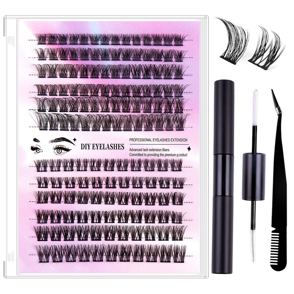 Cross-border new European and American false eyelashes set single cluster natural large capacity segmented hair transplant grafted eyelashes wholesale