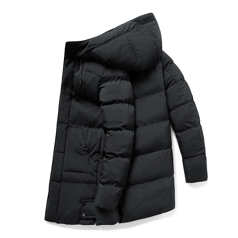 New Mid-length Trendy Thick Padded Jacket Winter Wear Plus Size Cotton Jacket Hooded Men's Clothing