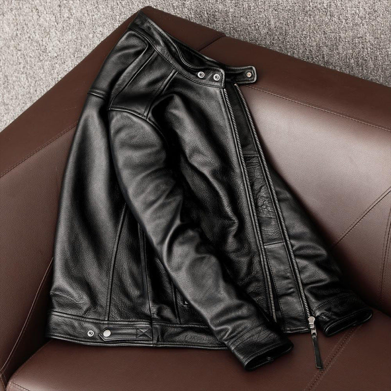 Leather Men's Stand Collar Leather Jacket Coat Youth