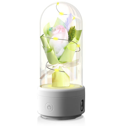 Creative 2 In 1 Bouquet LED Light And Bluetooth-compatible Speaker Mother's Day Gift Rose Luminous Night Light Ornament In Glass Cover