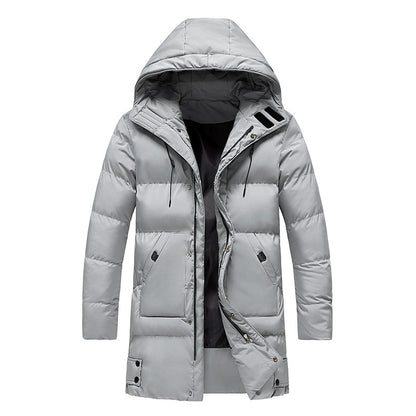 New Mid-length Trendy Thick Padded Jacket Winter Wear Plus Size Cotton Jacket Hooded Men's Clothing