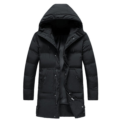 New Mid-length Trendy Thick Padded Jacket Winter Wear Plus Size Cotton Jacket Hooded Men's Clothing