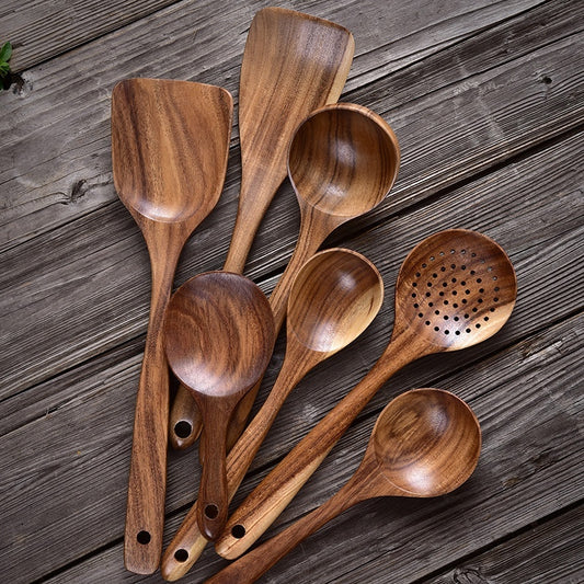 Non Stick Teak Cooking Spatula Set Of Seven Pieces